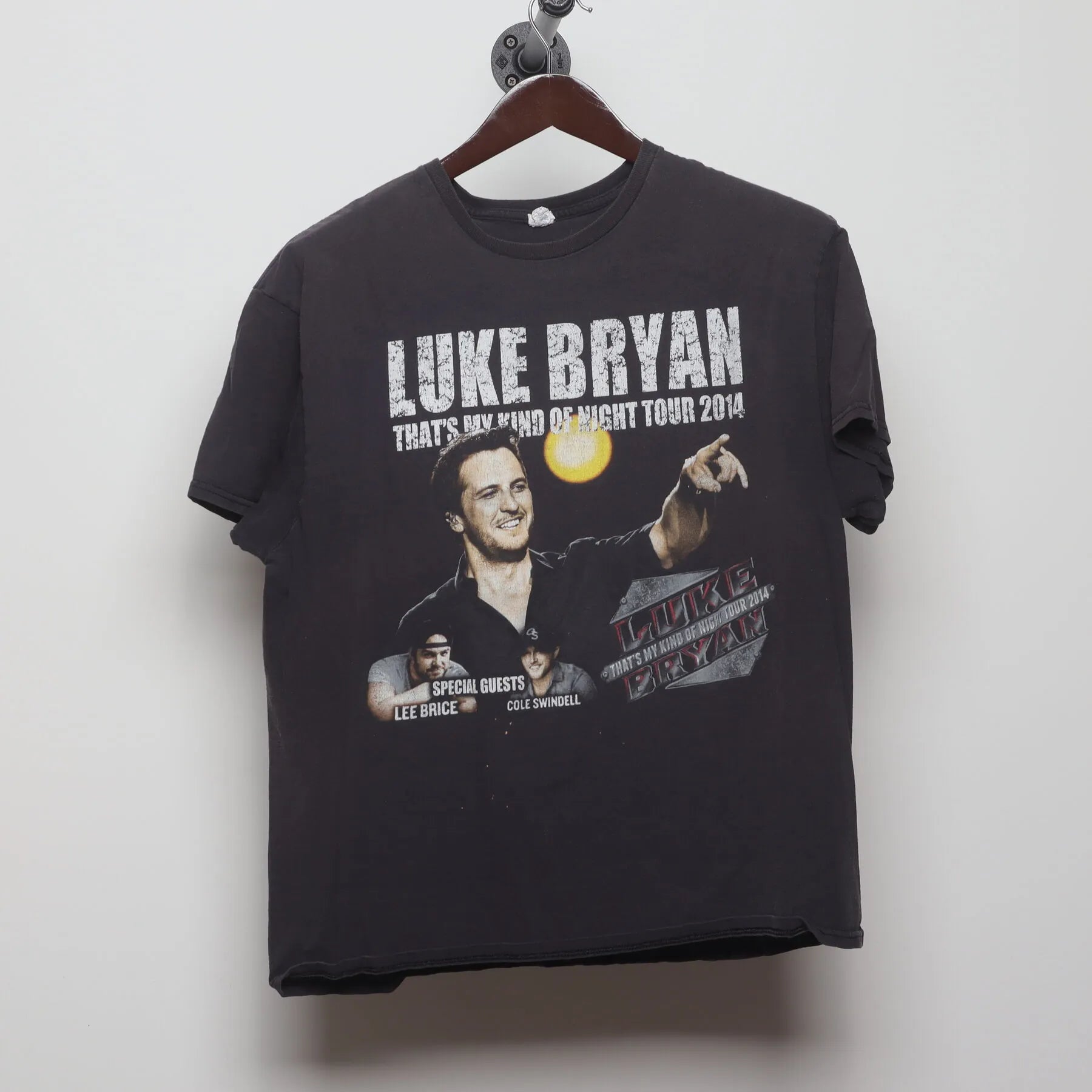 Front view of Vintage Modern Luke Bryan "That's My Kind of Night Tour 2014" T-Shirt - L