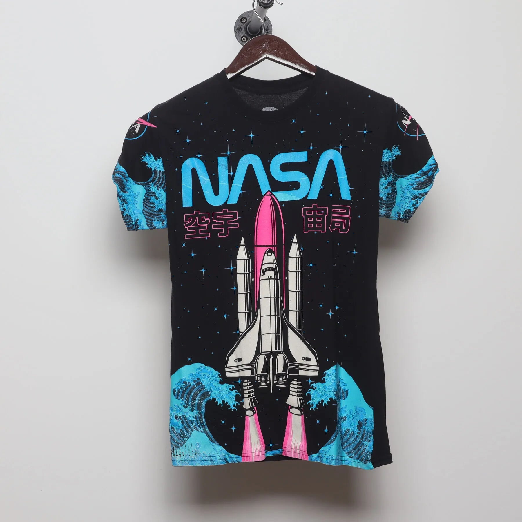 Front view of Vintage Modern NASA "Vaporwave Space Shuttle Launch" T-Shirt - S