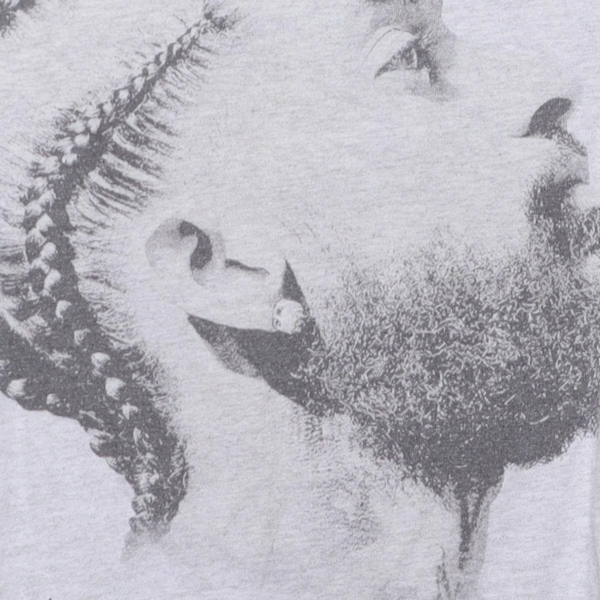 Close-up of the main graphic on the Vintage Modern Nipsey Hussle "Never Let A Hard Time Humble Us" T-Shirt - L