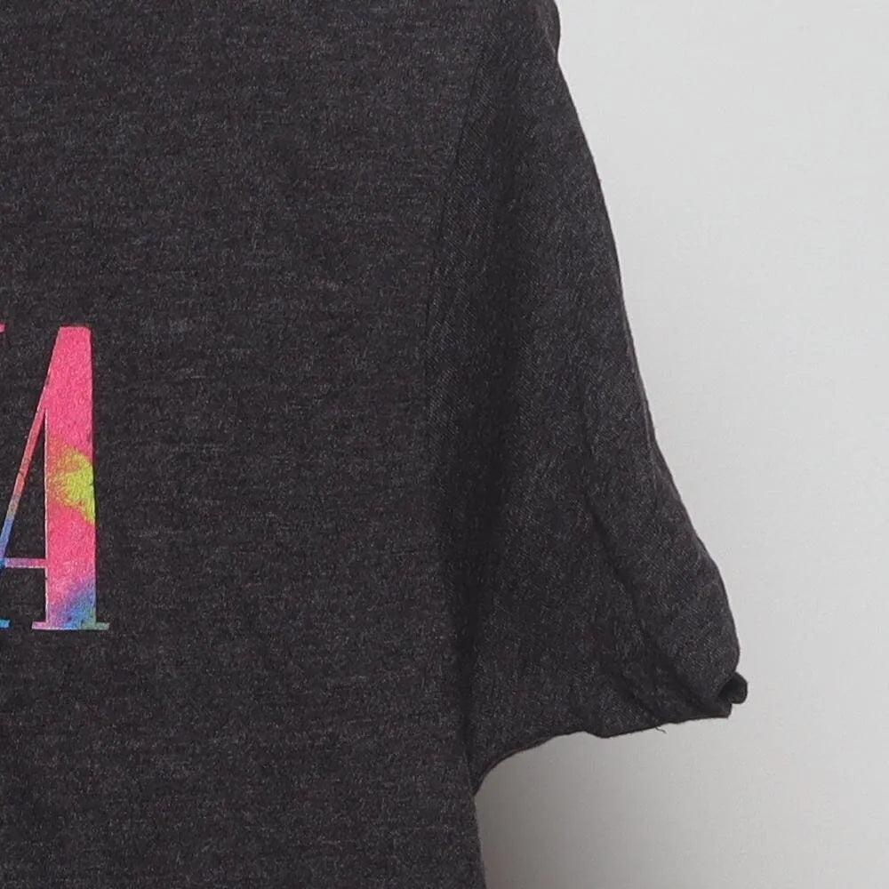 Close-up of the sleeve on the Vintage Modern Nirvana "Tie-Dye Smiley Face" T-Shirt - S