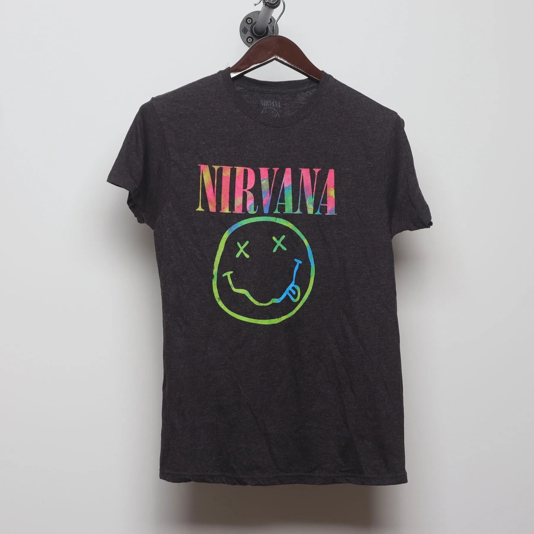Front view of Vintage Modern Nirvana "Tie-Dye Smiley Face" T-Shirt - S