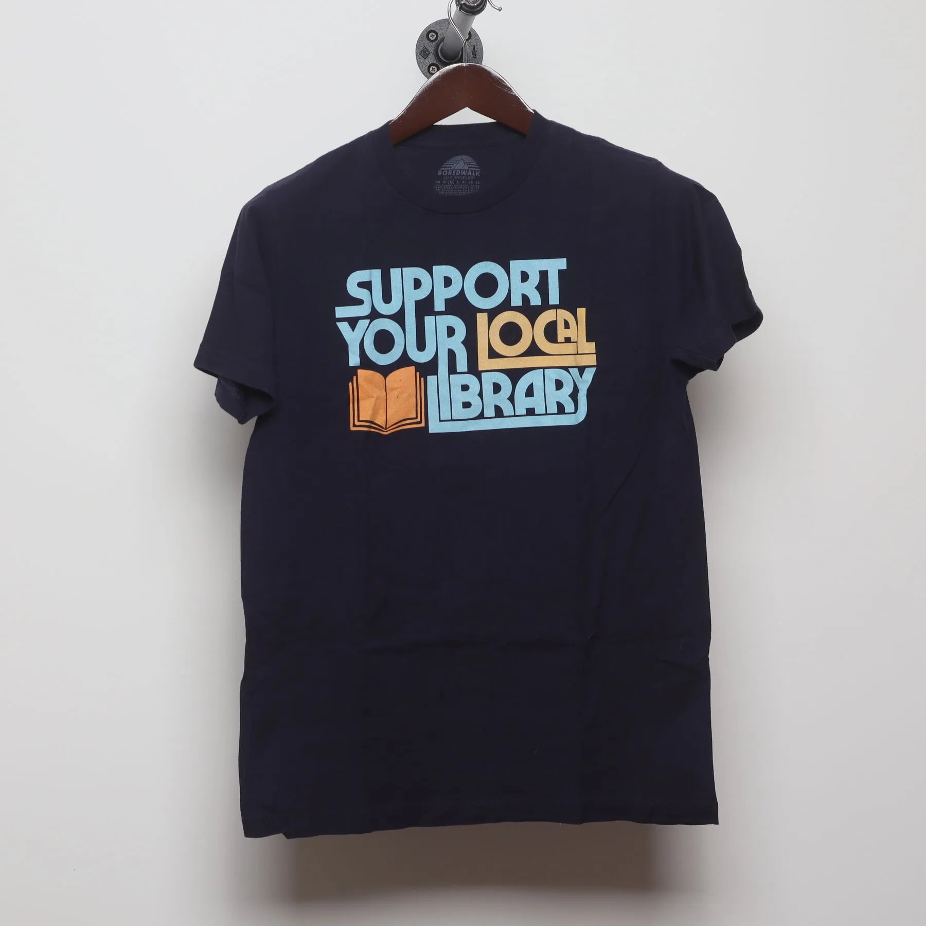 Front view of Vintage Modern Royal Apparel "Support Your Local Library" T-Shirt - S