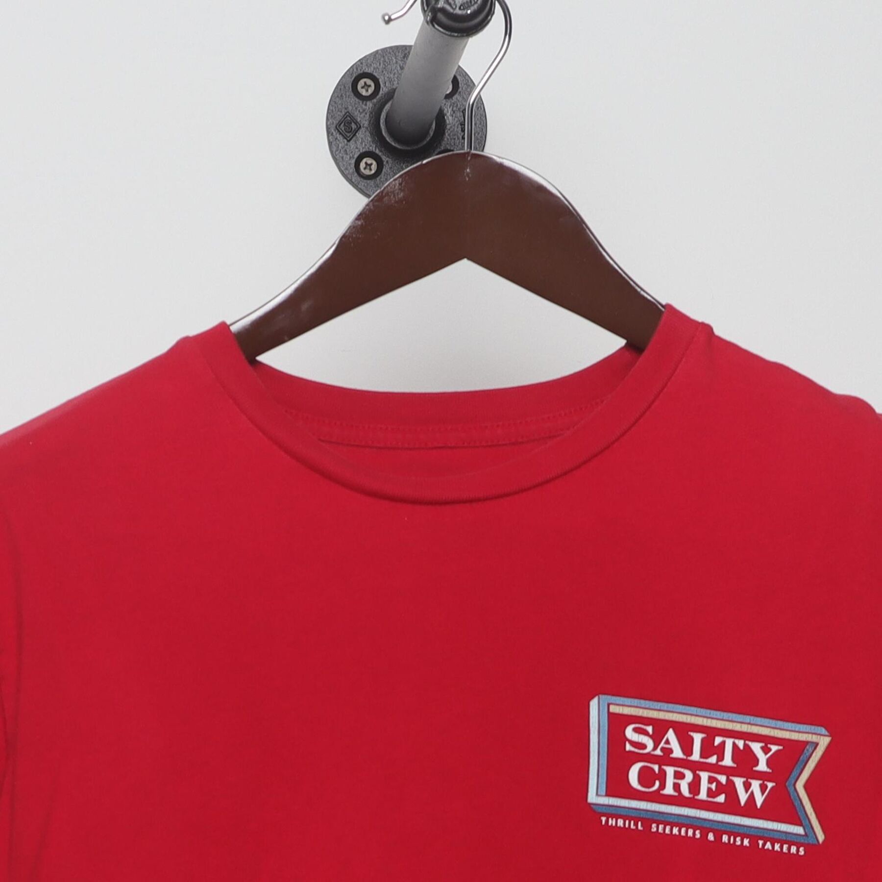 Close-up of the collar and tag on the Vintage Modern Salty Crew "Thrill Seekers & Risk Takers" T-Shirt - S