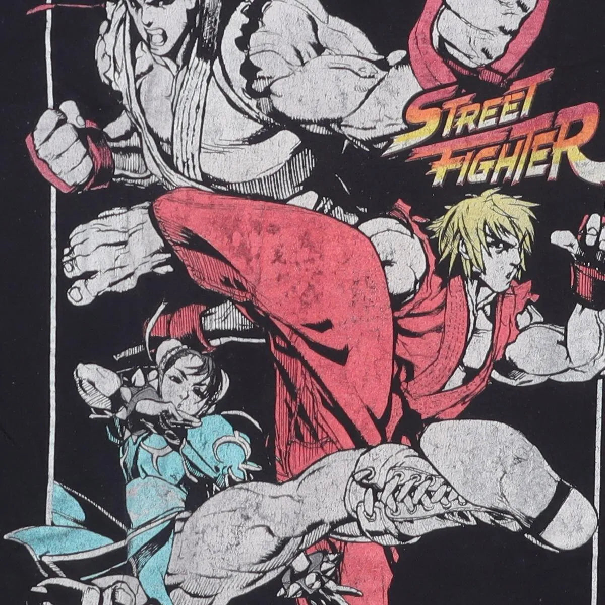 Close-up of the main graphic on the Vintage Modern Street Fighter "Character Stack" T-Shirt - XS