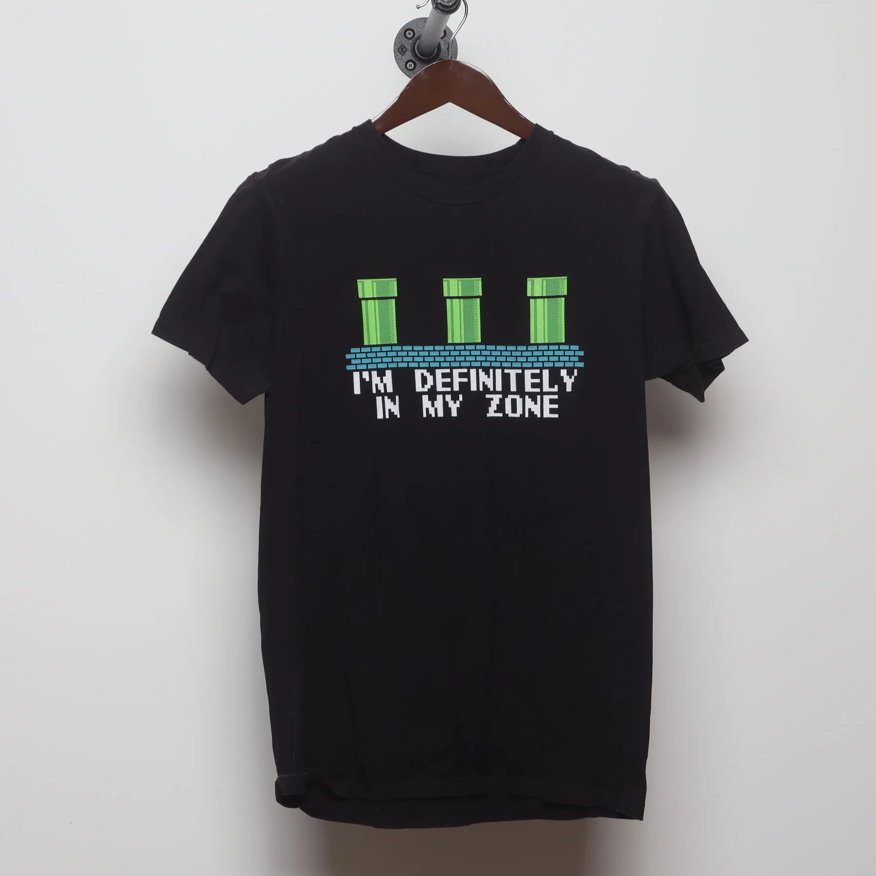 Front view of Vintage Modern Super Mario Bros. "I'm Definitely In My Zone" T-Shirt - S