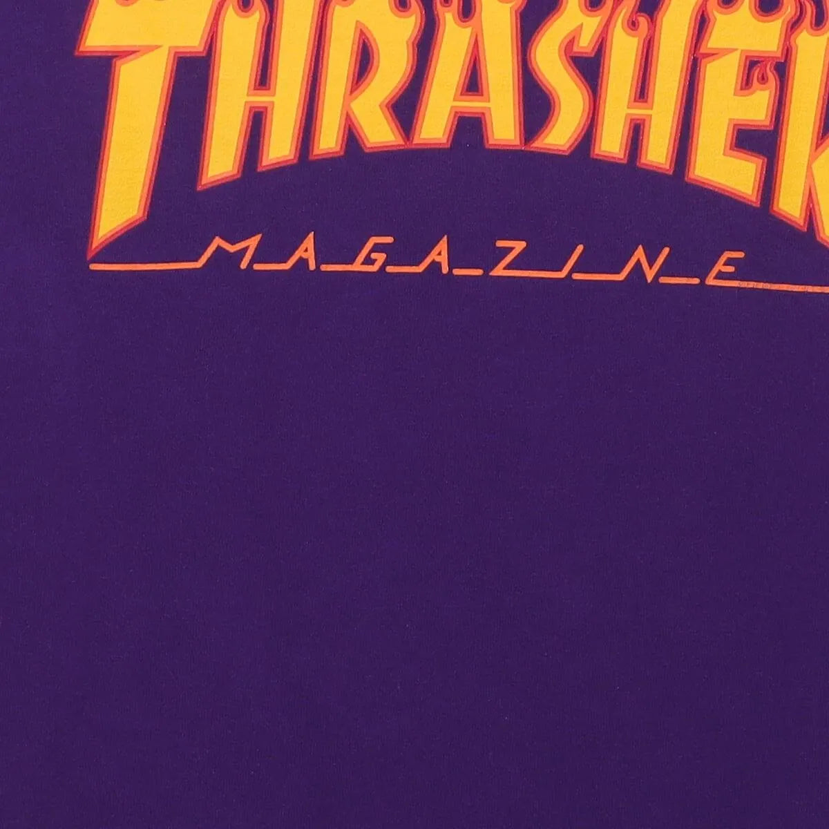 Close-up of the main graphic on the Vintage Modern Thrasher Magazine "Flame Logo" T-Shirt - L