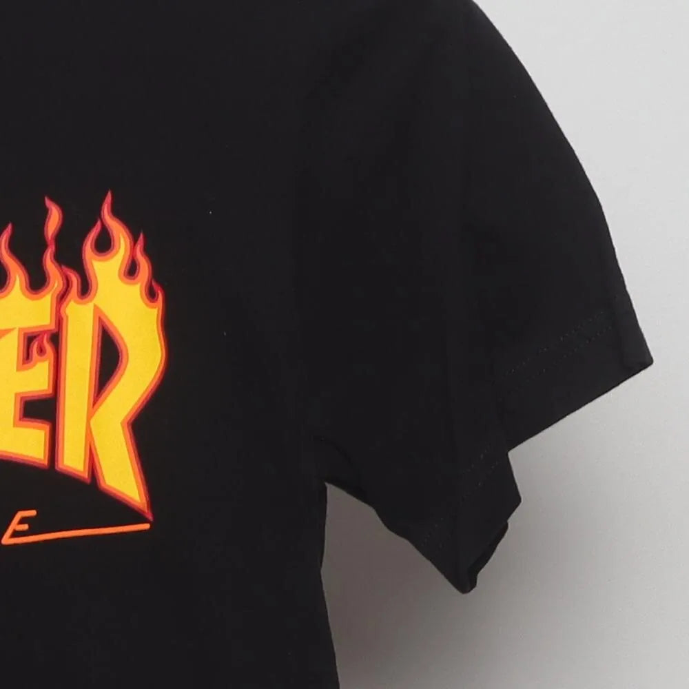 Close-up of the sleeve on the Vintage Modern Thrasher Magazine "Flame Logo" T-Shirt - XS