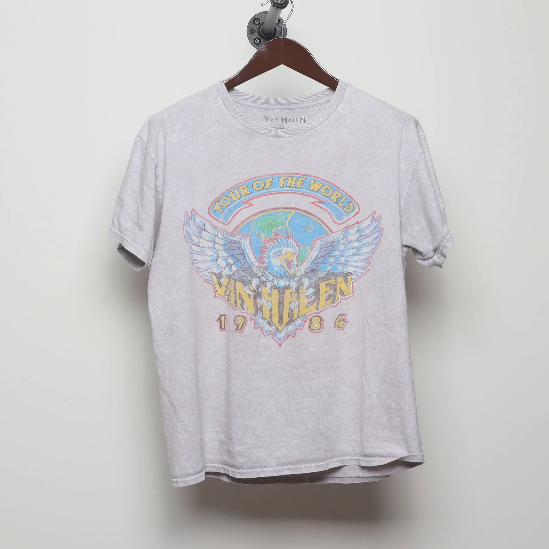 Front view of Vintage Modern Van Halen "1984 Tour of the World" T-Shirt - L