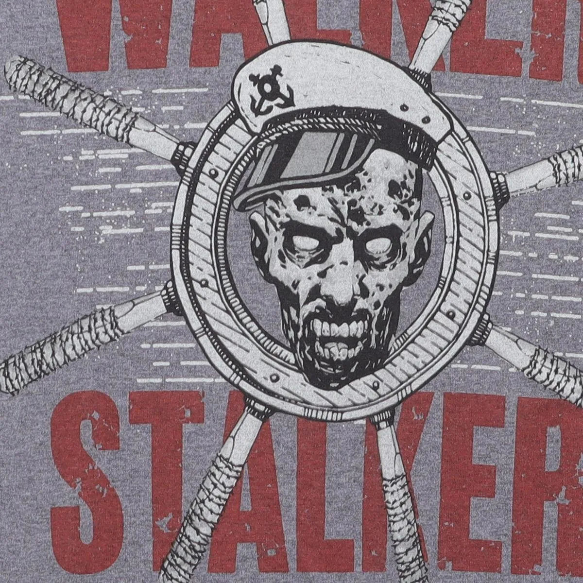 Close-up of the main graphic on the Vintage Modern Walker Stalker Cruise "Zombie Beret" T-Shirt - M