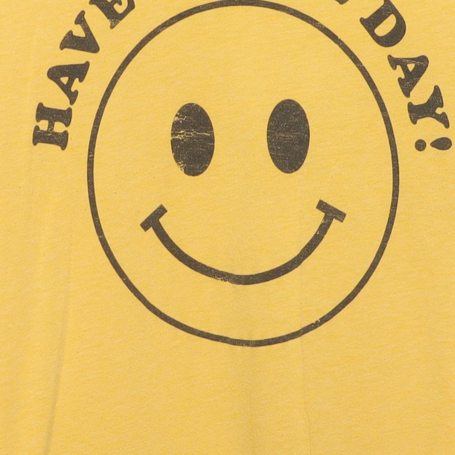 Close-up of the main graphic on the Vintage 1970s walk in love. "Have A Nice Day" Smiley Face T-Shirt - XS