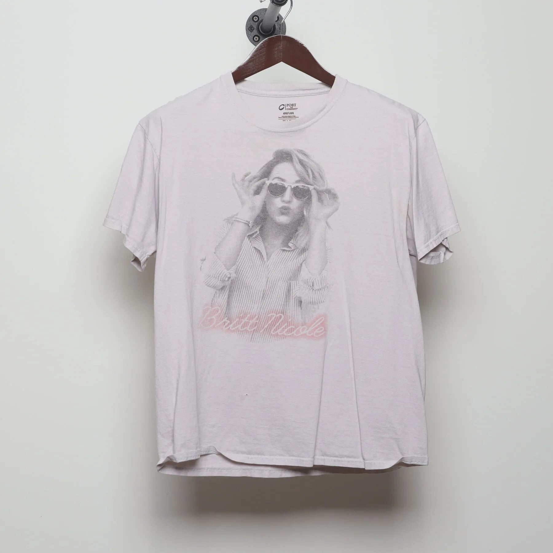 Front view of Vintage Y2K Britt Nicole "Pop Star Portrait" T-Shirt - M