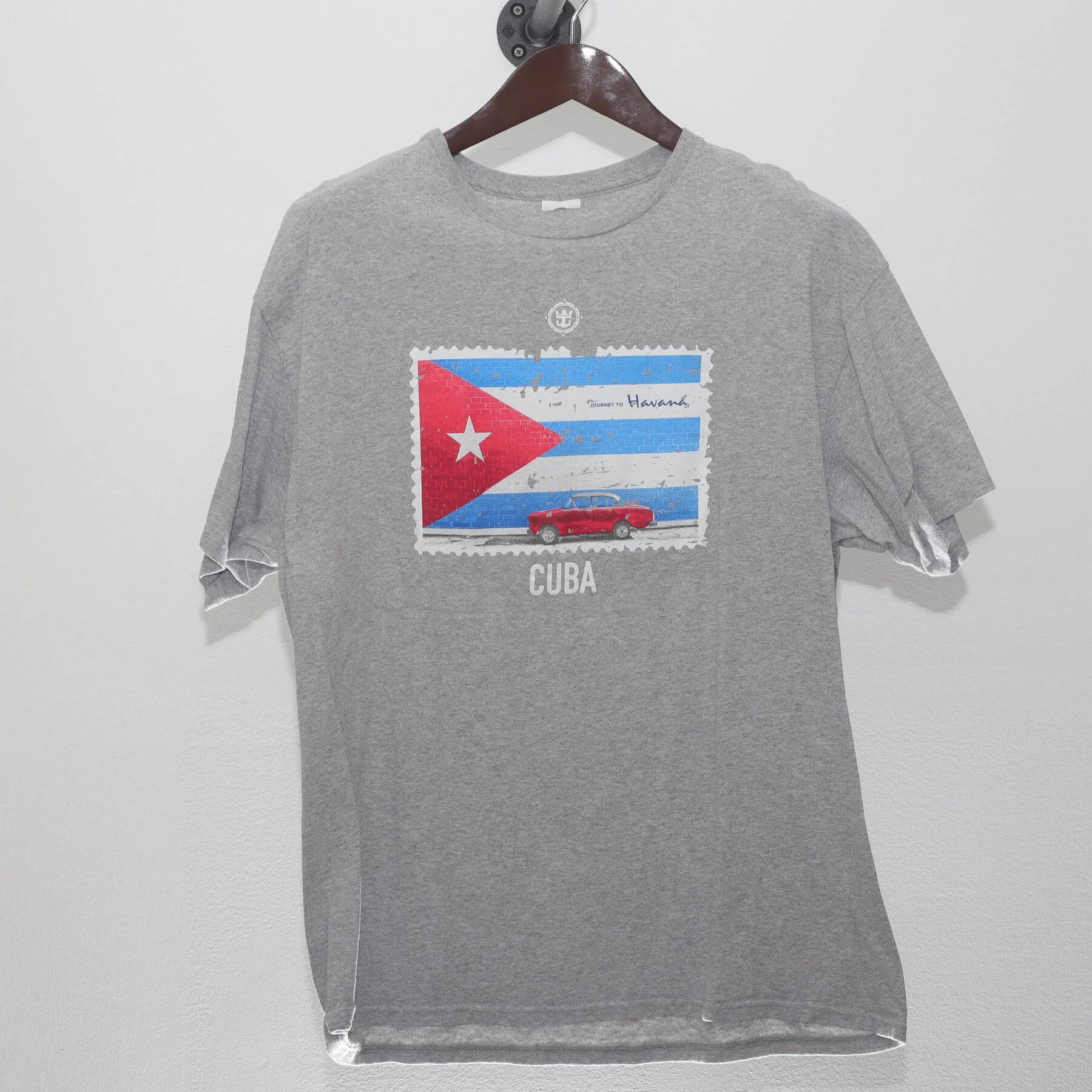 Front view of Vintage Y2K Royal Caribbean "Cuba Souvenir Stamp" T-Shirt - M