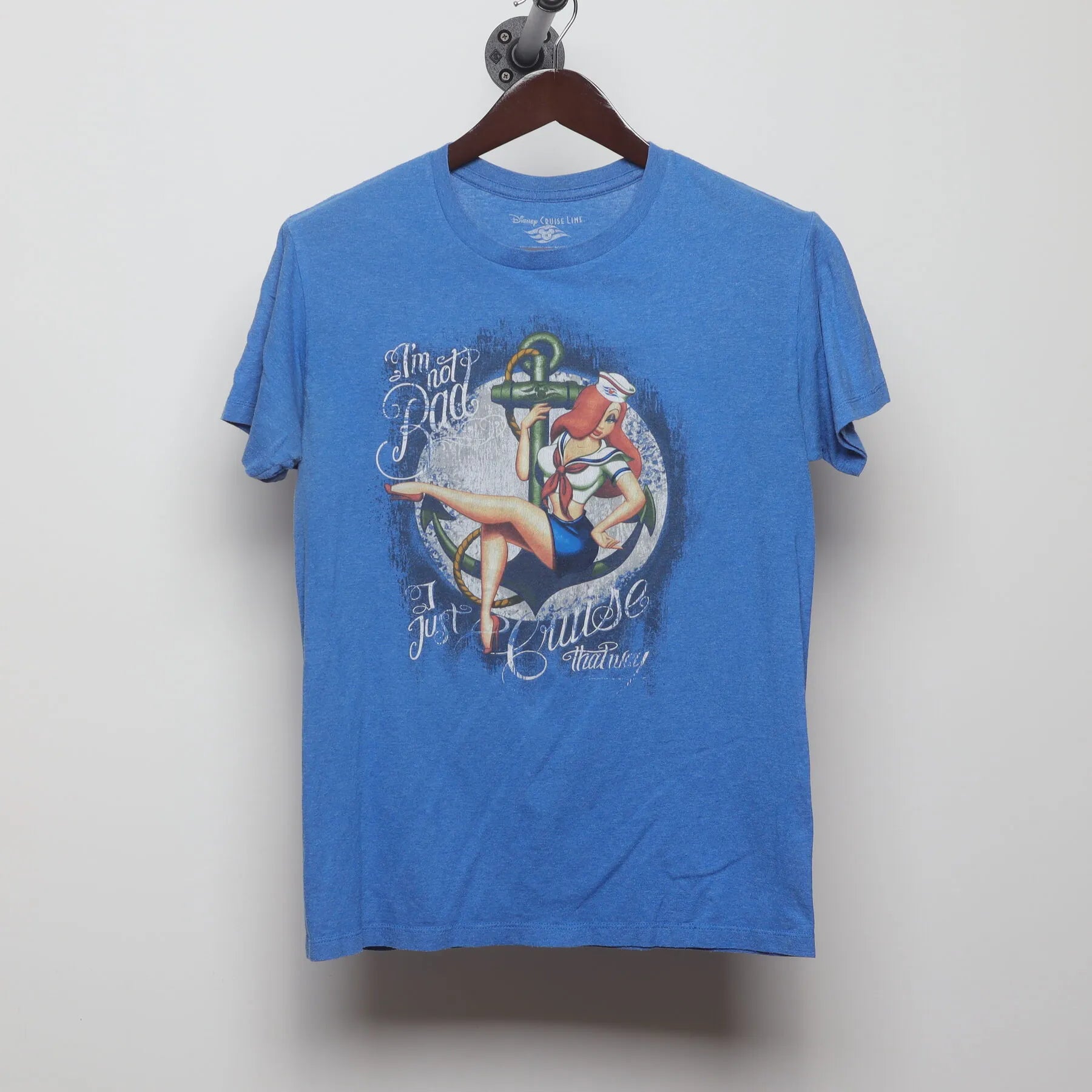 Front view of Vintage Y2K Disney Cruise Line "I'm Not Bad I'm Just Cruise Drawn That Way" T-Shirt - S