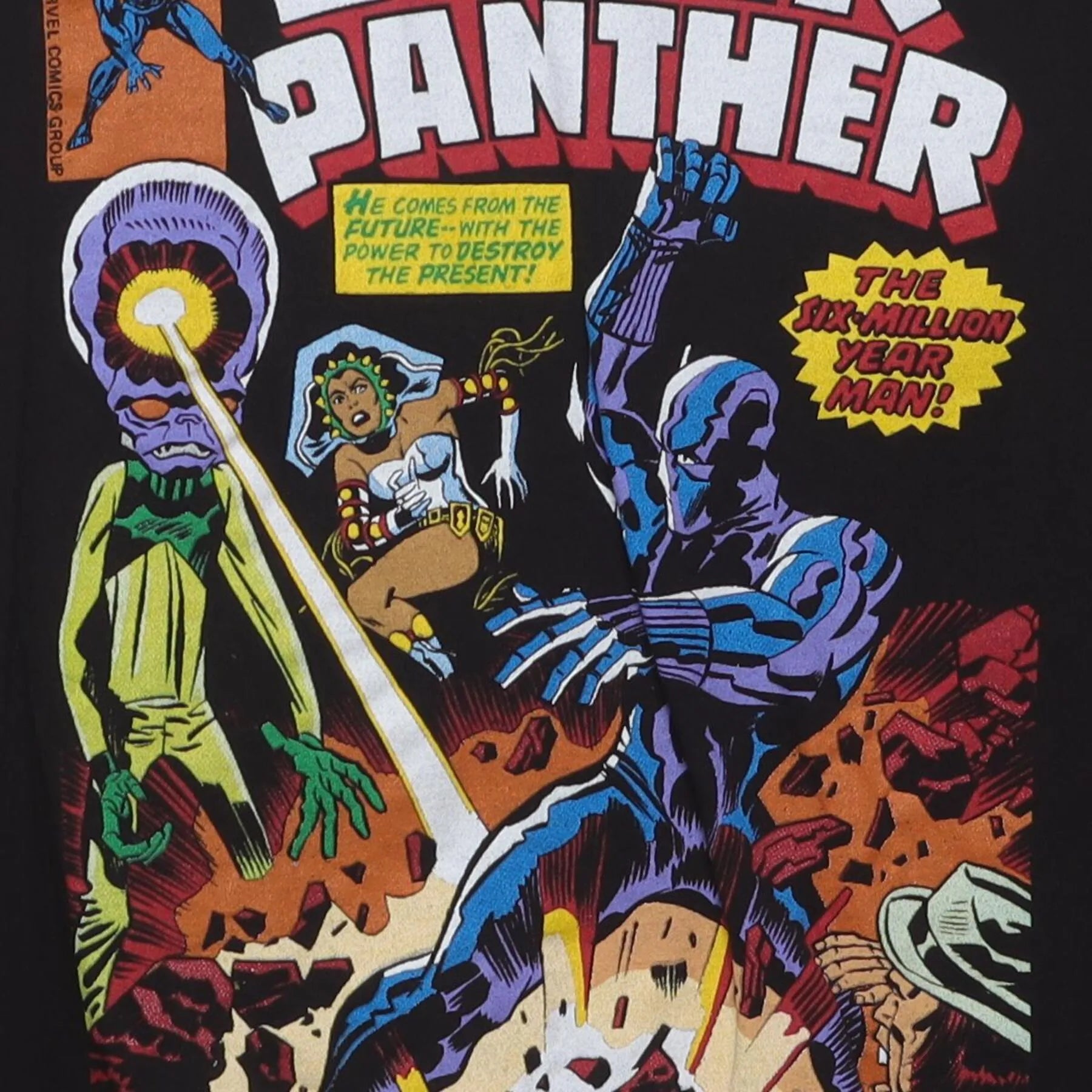 Close-up of the main graphic on the Vintage Y2K Marvel "Black Panther Comic Cover" T-Shirt - M