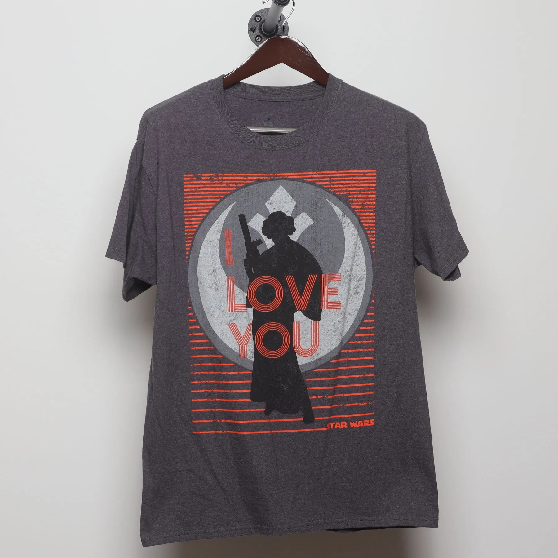 Front view of Vintage Y2K Star Wars "I Love You" Princess Leia T-Shirt - M