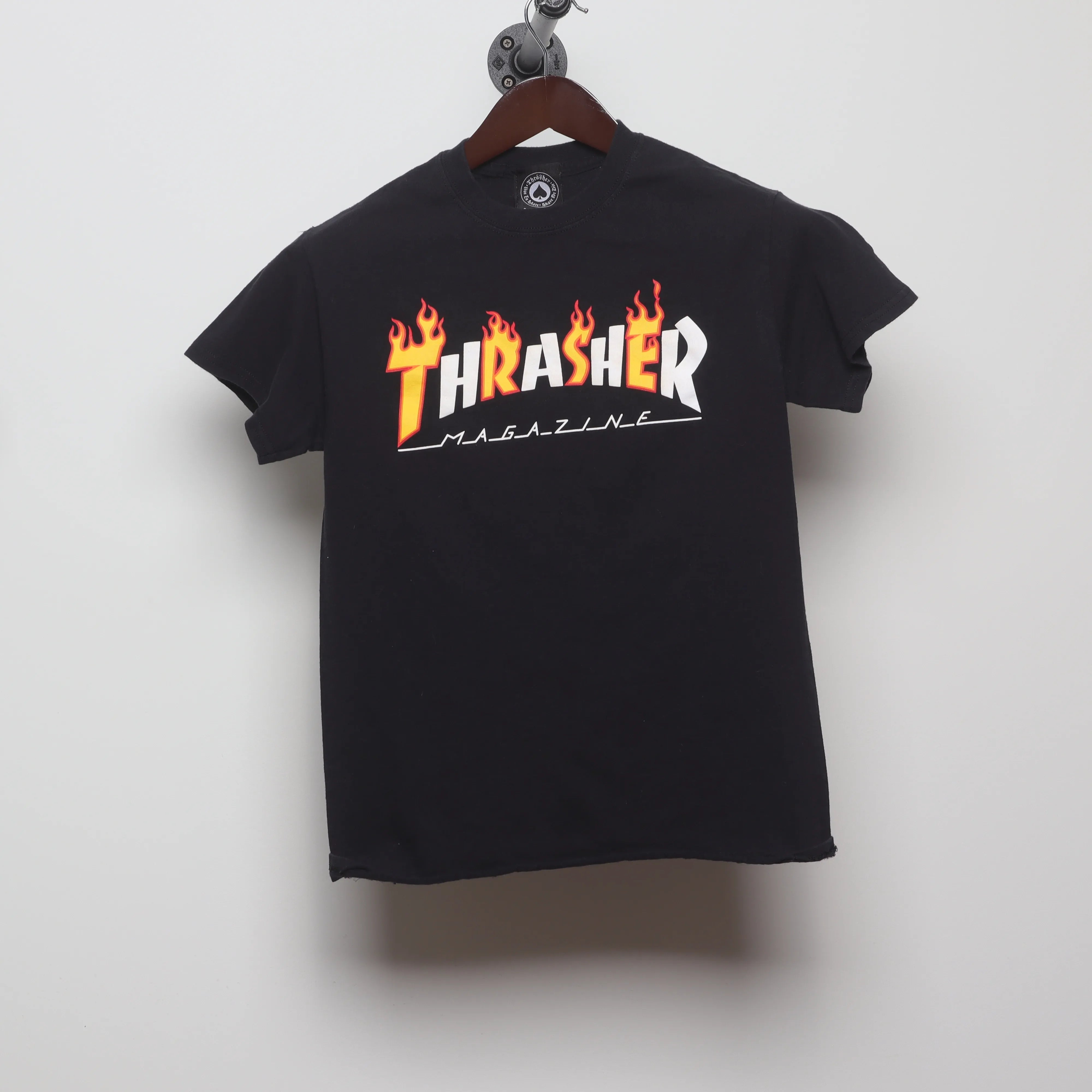 Front view of Vintage Thrasher Flame Logo Skate T-Shirt S