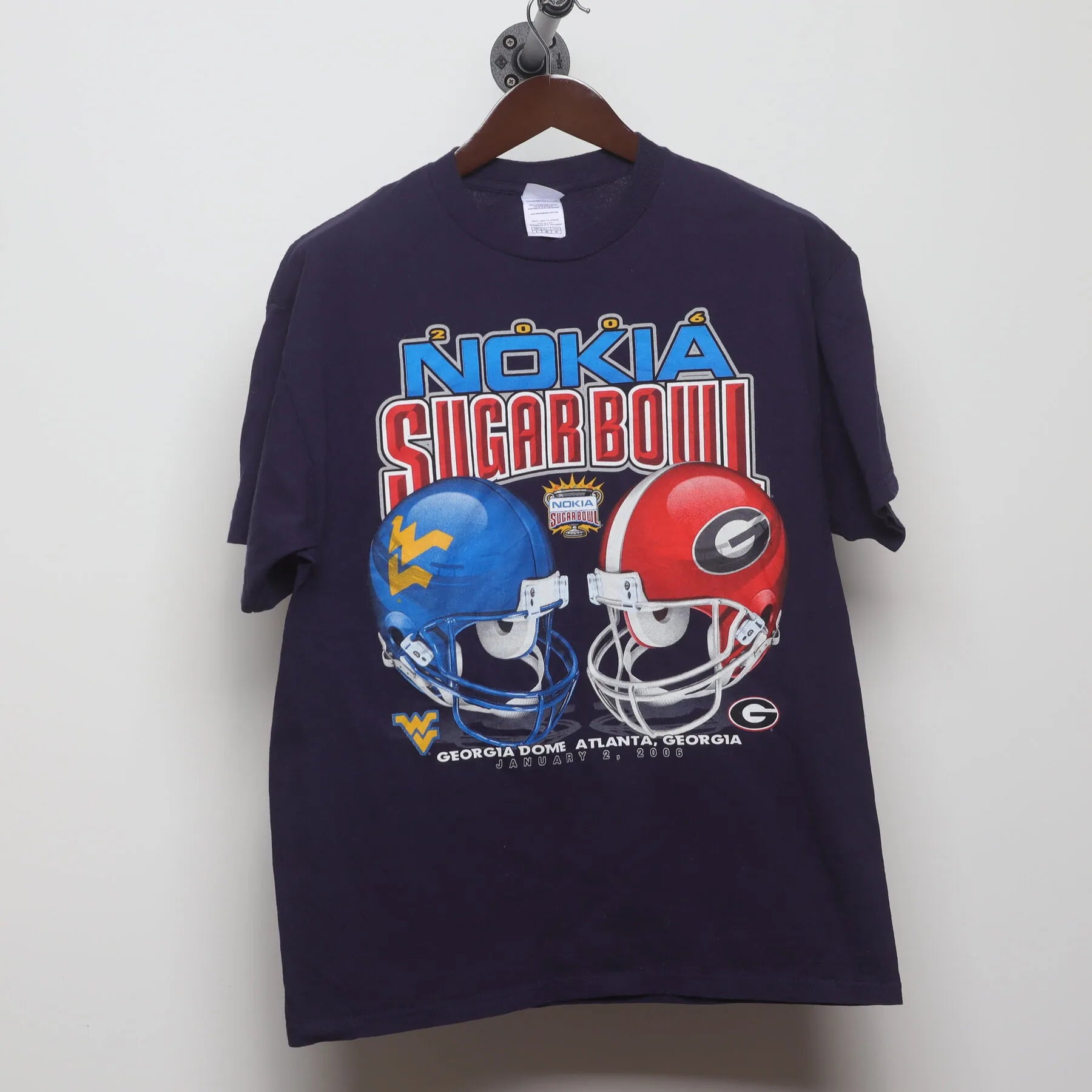 Front view of Vintage Y2K 2006 Nokia Sugar Bowl "Georgia vs West Virginia" T-Shirt - L