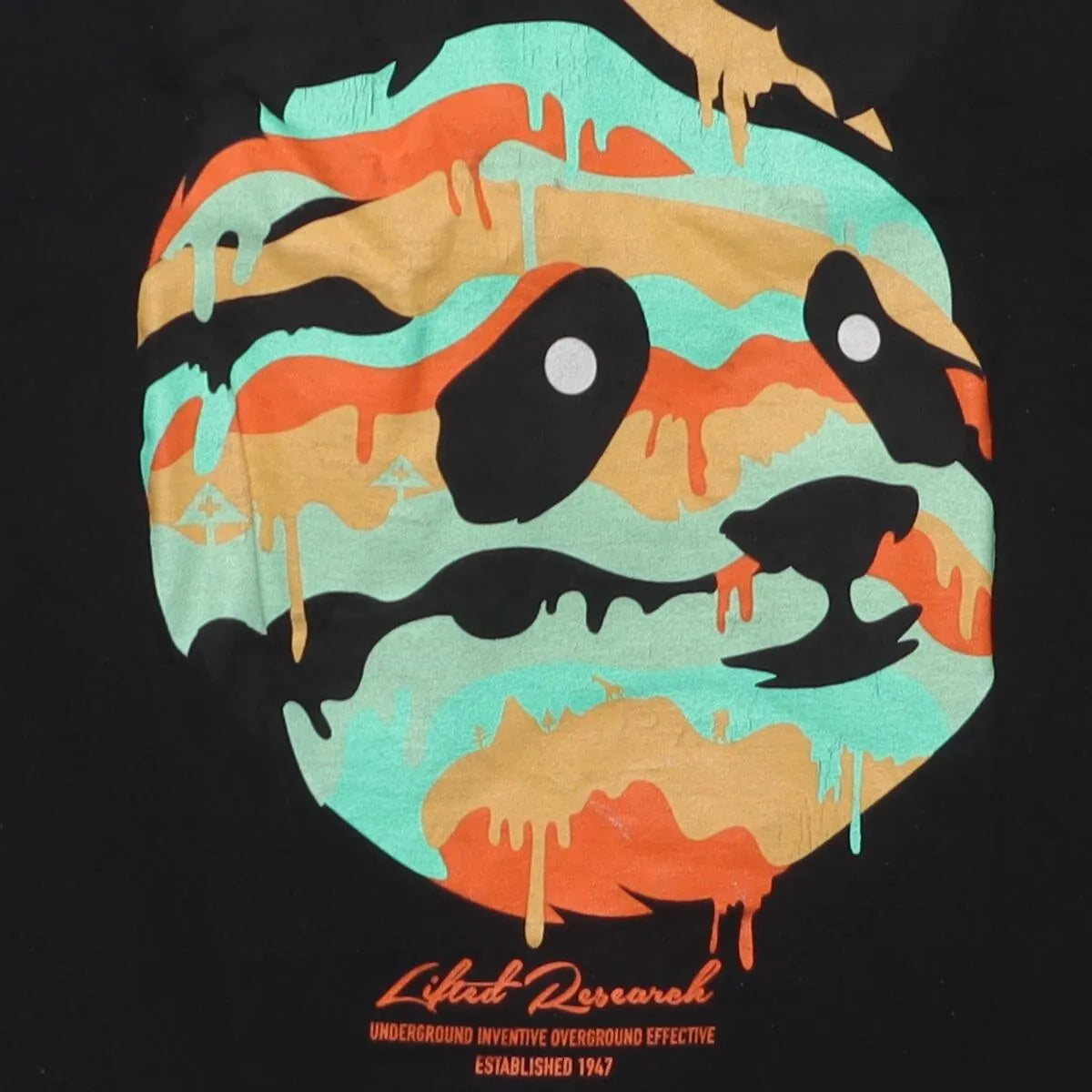 Close-up of the main graphic on the Vintage Y2K LRG (Lifted Research Group) "Camo Panda" T-Shirt - S