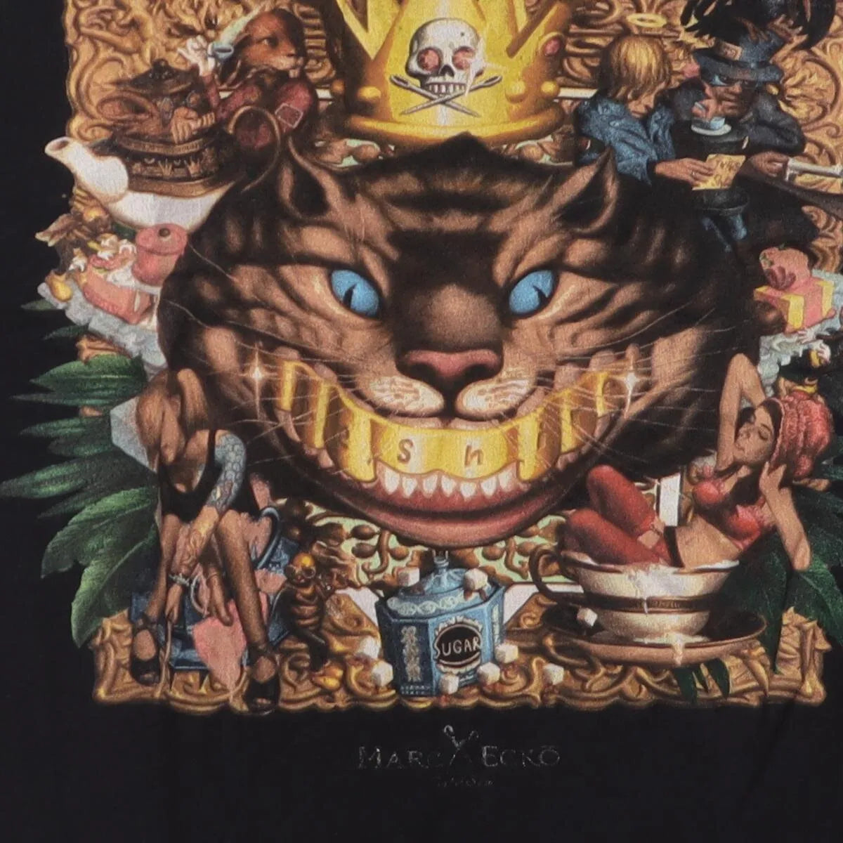 Close-up of the main graphic on the Vintage Y2K Marc Ecko "Lost in Wonderland" T-Shirt - L