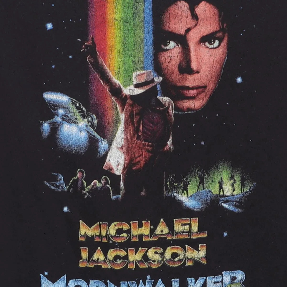 Close-up of the main graphic on the Vintage Y2K Michael Jackson "Moonwalker" T-Shirt - M
