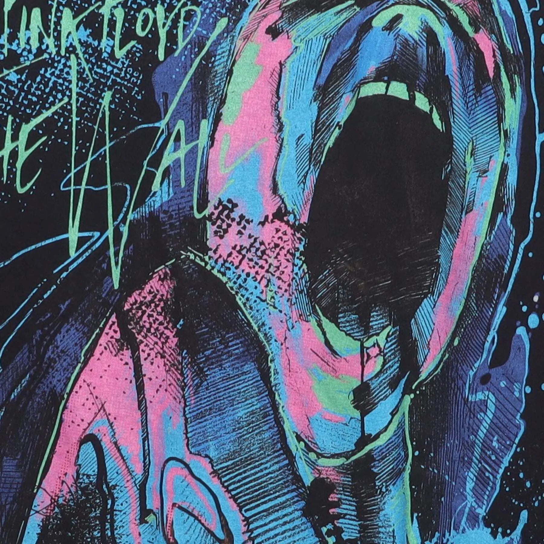 Close-up of the main graphic on the Vintage Y2K Pink Floyd "The Wall Scream" T-Shirt - L