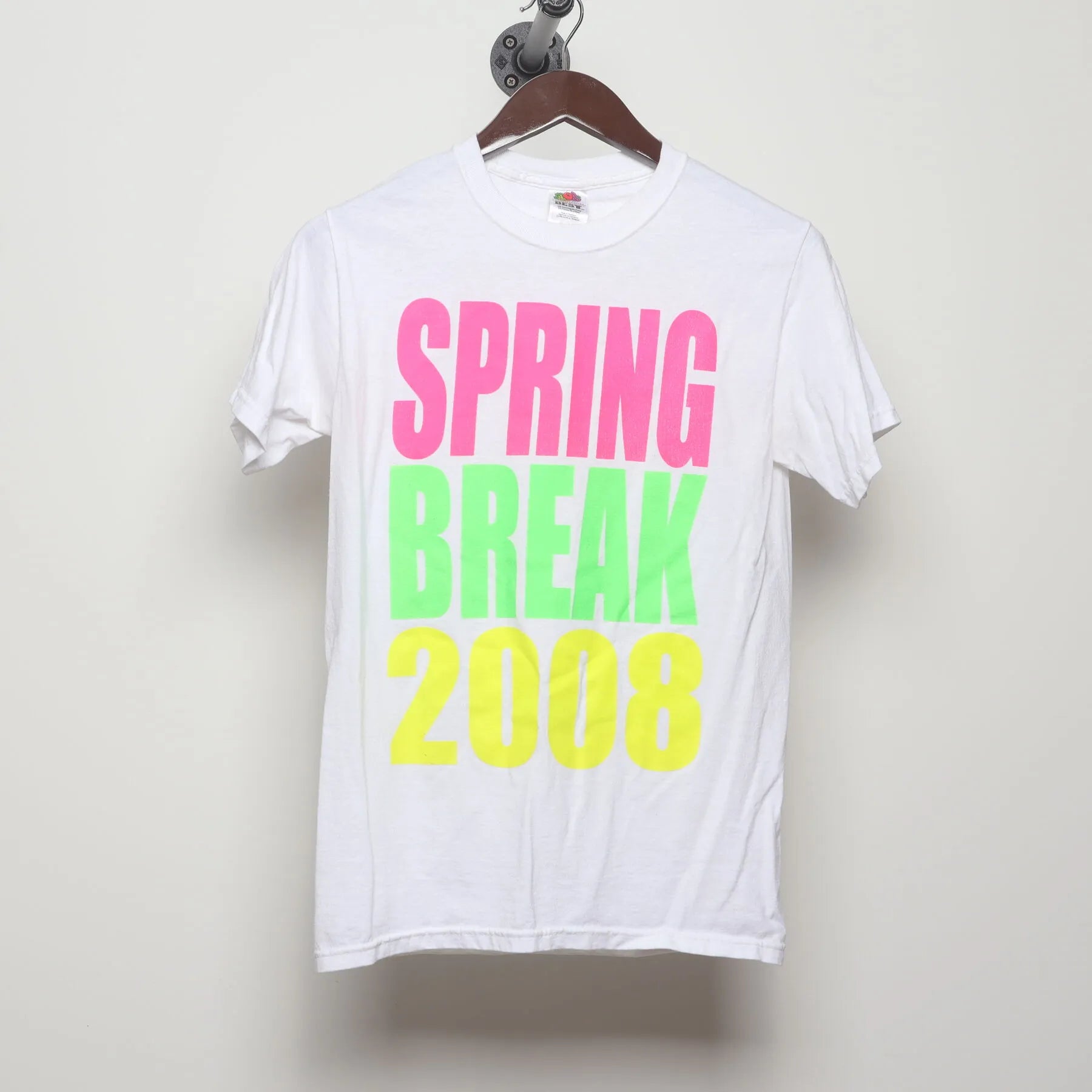 Front view of Vintage Y2K Spring Break "2008 Neon" T-Shirt - XS