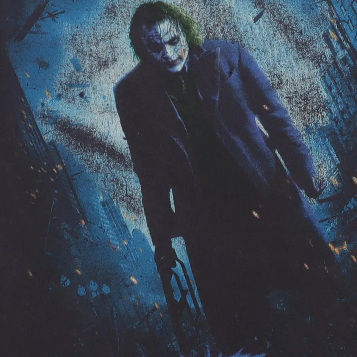 Close-up of the main graphic on the Vintage Y2K The Dark Knight "The Joker" T-Shirt - M
