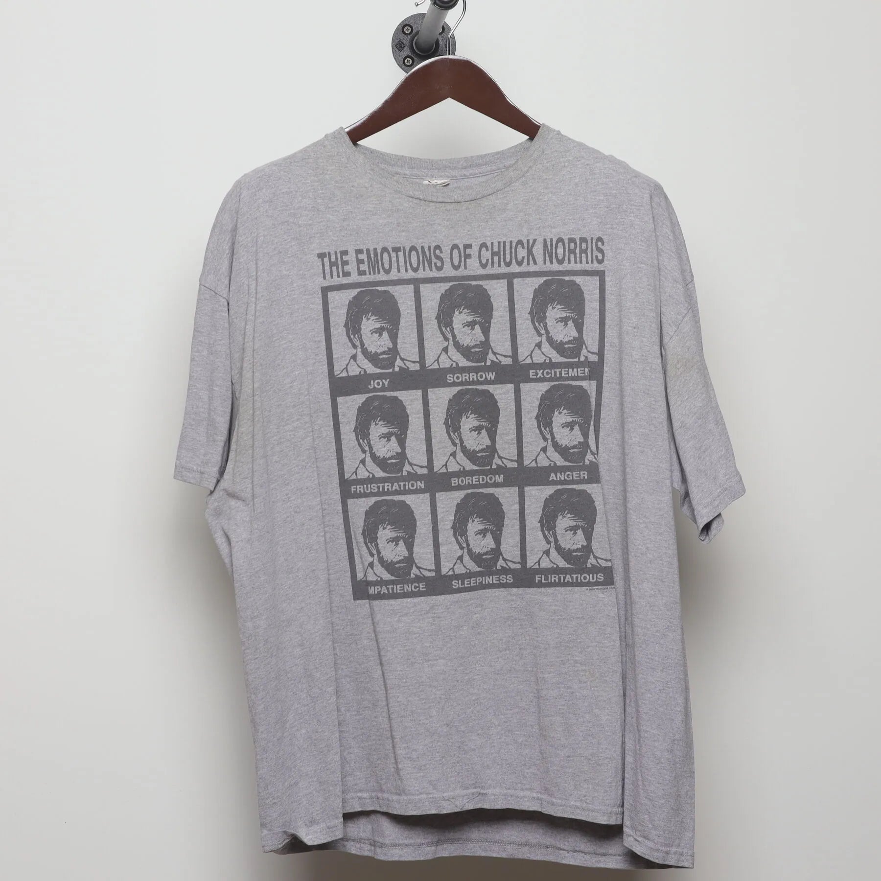 Front view of Vintage Y2K Chuck Norris "The Emotions of Chuck Norris" T-Shirt - XL