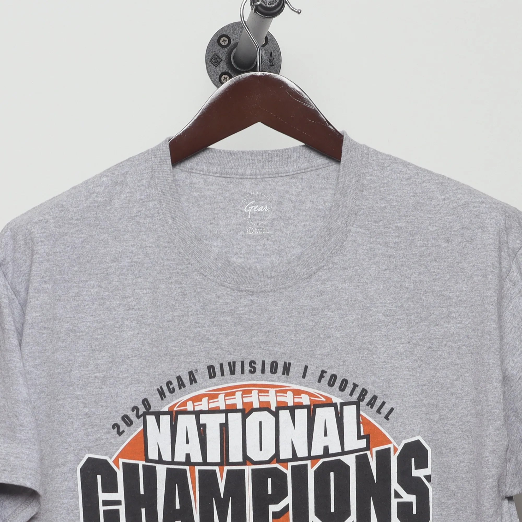 Close-up of the collar and tag on the 2020s Sam Houston NCAA Champions Football Tee L