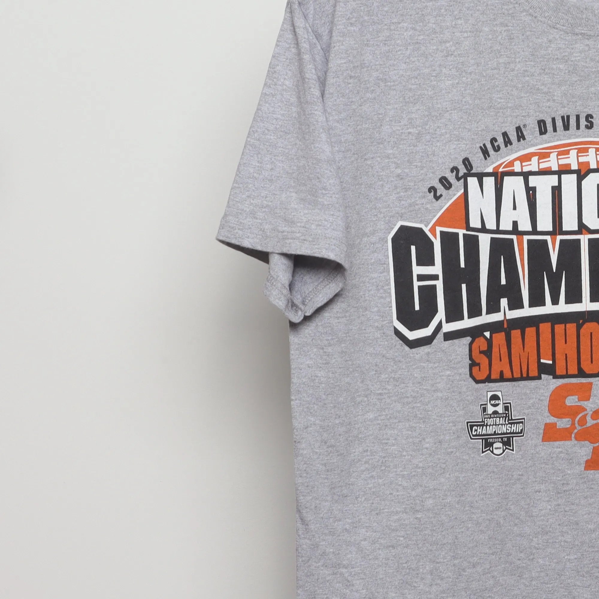 Close-up of the sleeve on the 2020s Sam Houston NCAA Champions Football Tee L