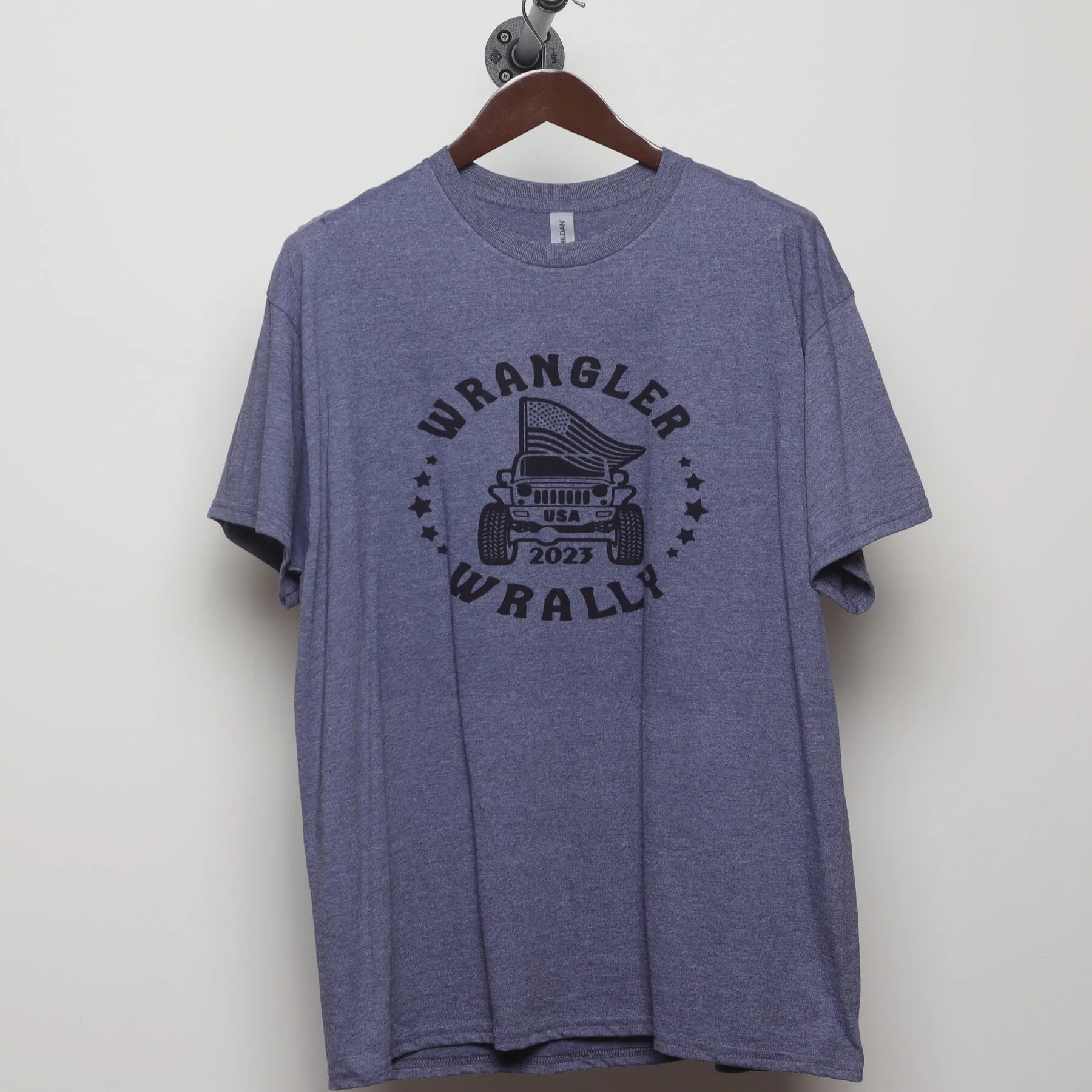 Front view of Vintage 2020s Jeep "Wrangler Rally 2023" T-Shirt - L