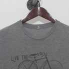 Collar and tag of Vintage "Live The Adventure" Bicycle Graphic T-Shirt Heather Gray