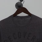 Collar and tag of Recovery Day T-Shirt | Modern Minimalist Graphic Tee | Charcoal Gray