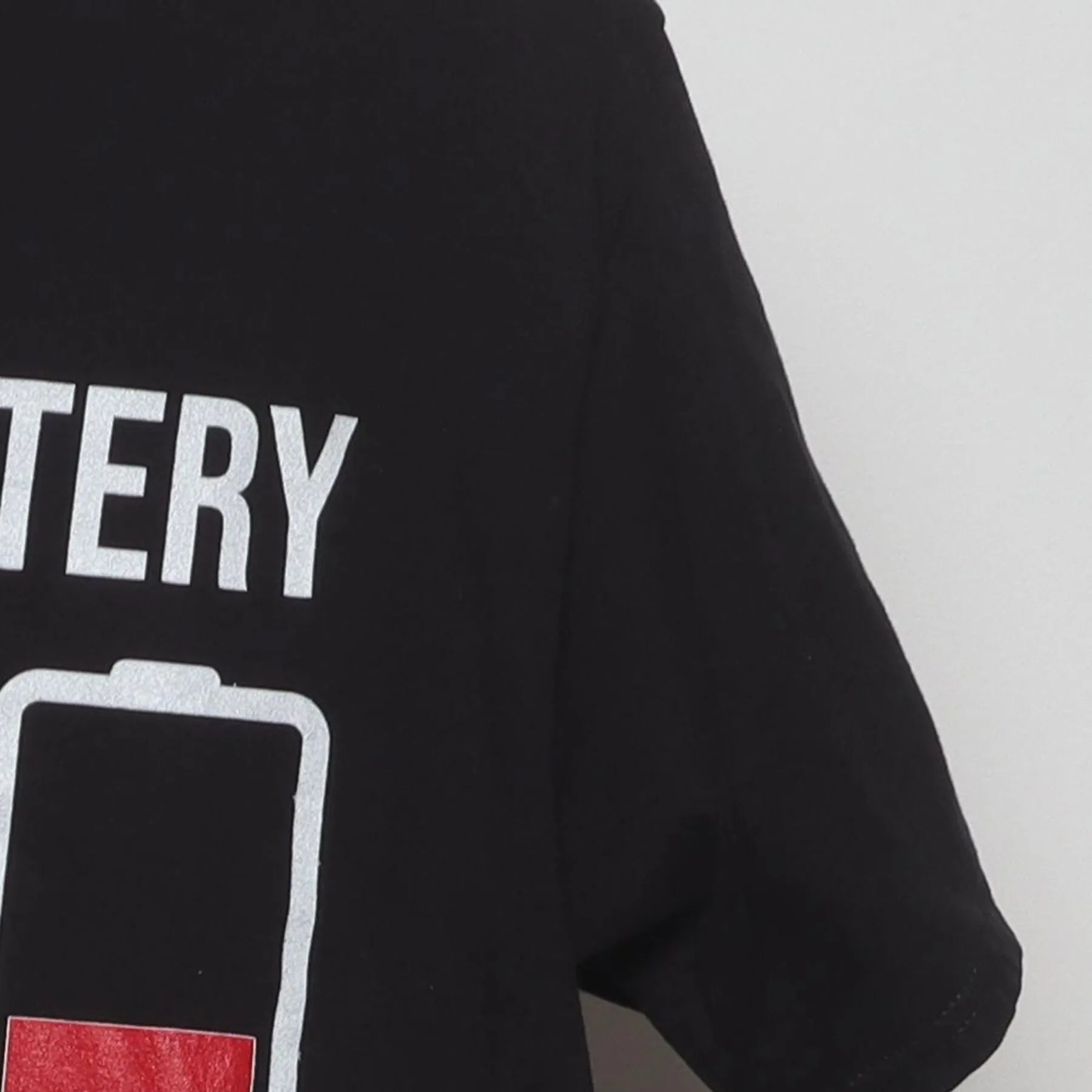 Right sleeve detail of My Social Battery Funny Introvert Graphic T-Shirt