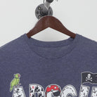 Collar and tag of ARRGH Pirate Graphic T-Shirt Heather Blue Jolly Roger Parrot Tee