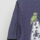 Left sleeve detail of ARRGH Pirate Graphic T-Shirt Heather Blue Jolly Roger Parrot Tee