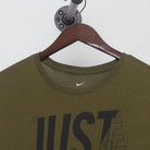 Collar and tag of Nike 'Just Do It' Glitch Graphic Dri-Fit T-Shirt Olive Green