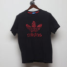 Front view of Vintage Y2K Adidas "Red Leopard Trefoil Logo" T-Shirt - XL