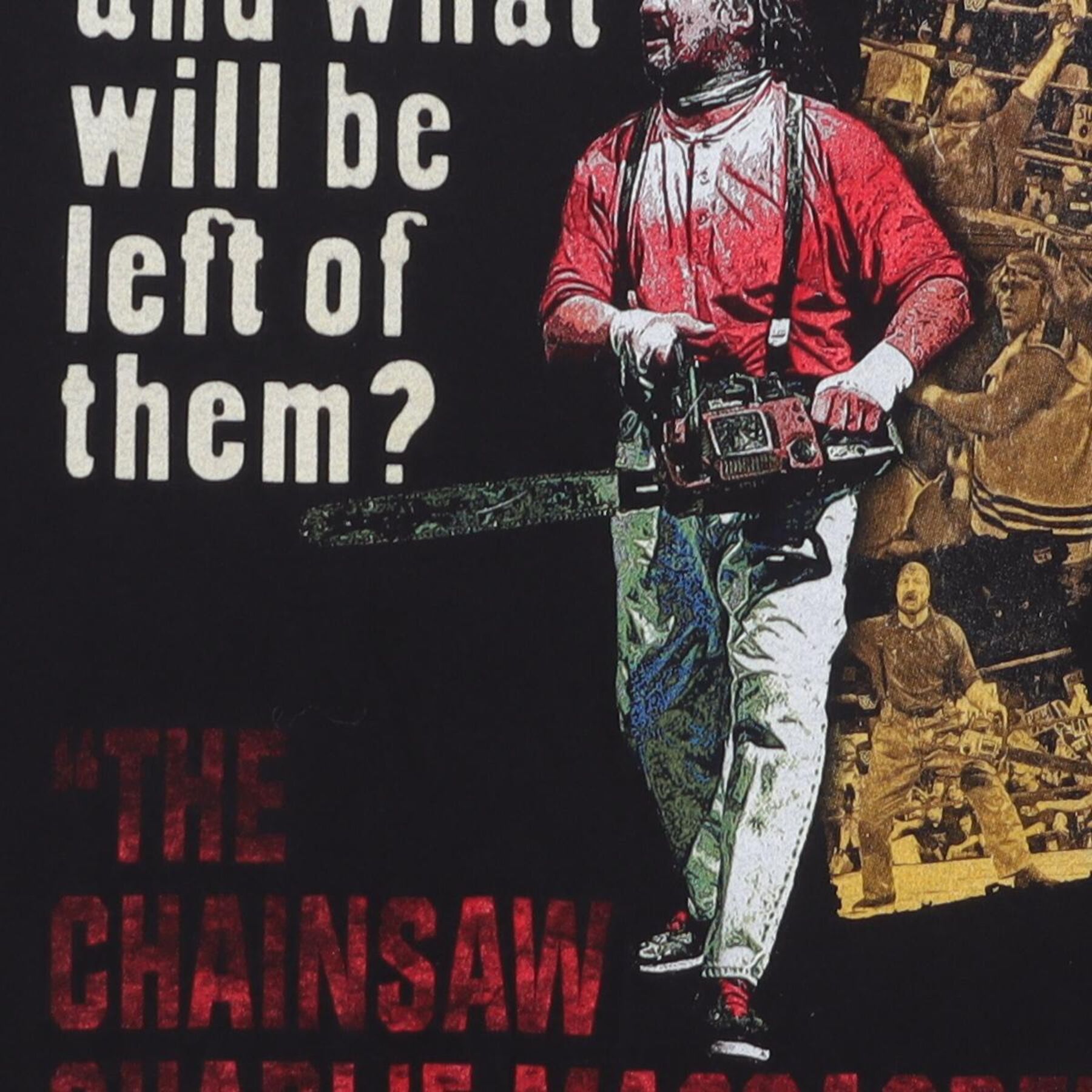 Close-up of the main graphic on the Vintage Y2K WWF "The Chainsaw Charlie Massacre" T-Shirt - M