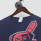 Close-up of the collar and tag on the Vintage Y2K Cleveland Sports "Dawg Pound Wahoo Parody" T-Shirt - M