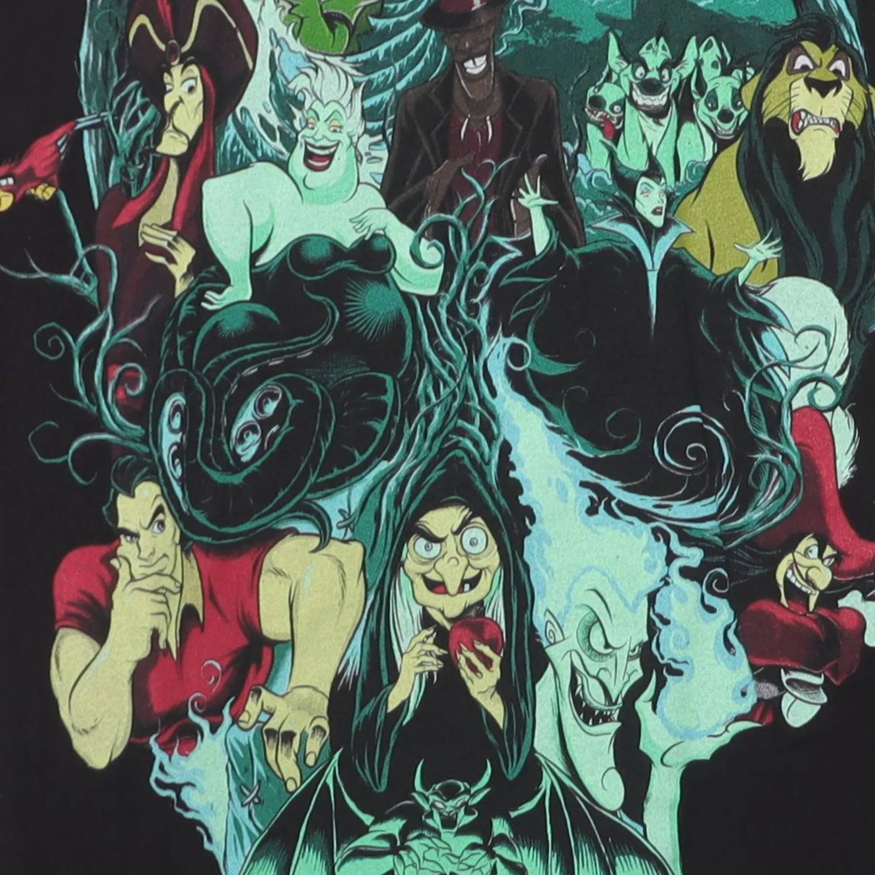 Close-up of the main graphic on the Vintage Y2K Disney "Villains Skull" T-Shirt - XS
