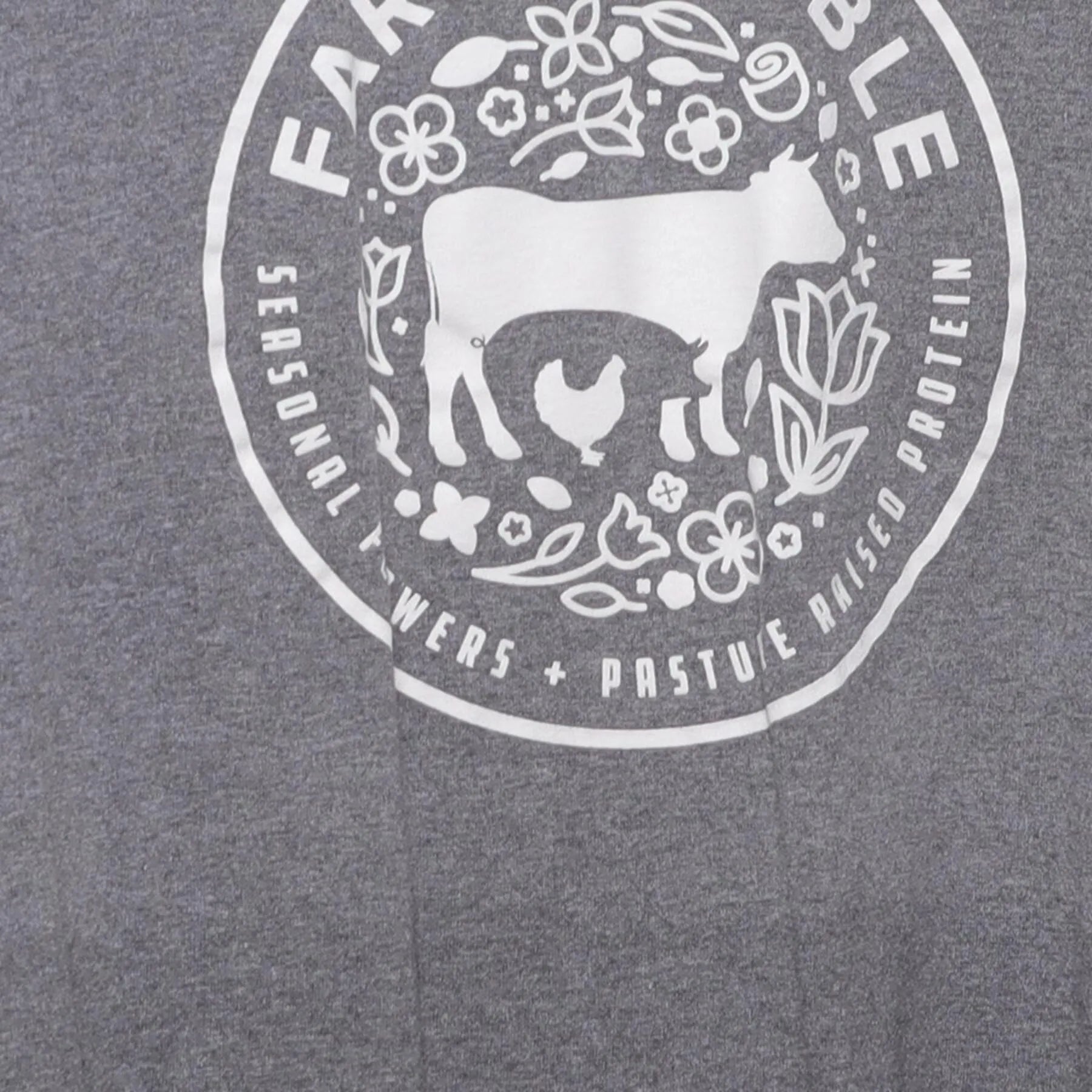 Close-up of the main graphic on the Vintage Y2K Farm + Table "Pasture Raised" T-Shirt - S