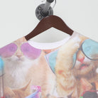 Close-up of the collar and tag on the Vintage Y2K-Era The Mountain "Cats in Sunglasses" All Over Print T-Shirt - M