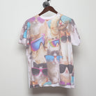 Front view of Vintage Y2K-Era The Mountain "Cats in Sunglasses" All Over Print T-Shirt - M