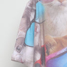 Close-up of the Left sleeve on the Vintage Y2K-Era The Mountain "Cats in Sunglasses" All Over Print T-Shirt - M