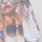 Close-up of the Right sleeve on the Vintage Y2K-Era The Mountain "Cats in Sunglasses" All Over Print T-Shirt - M