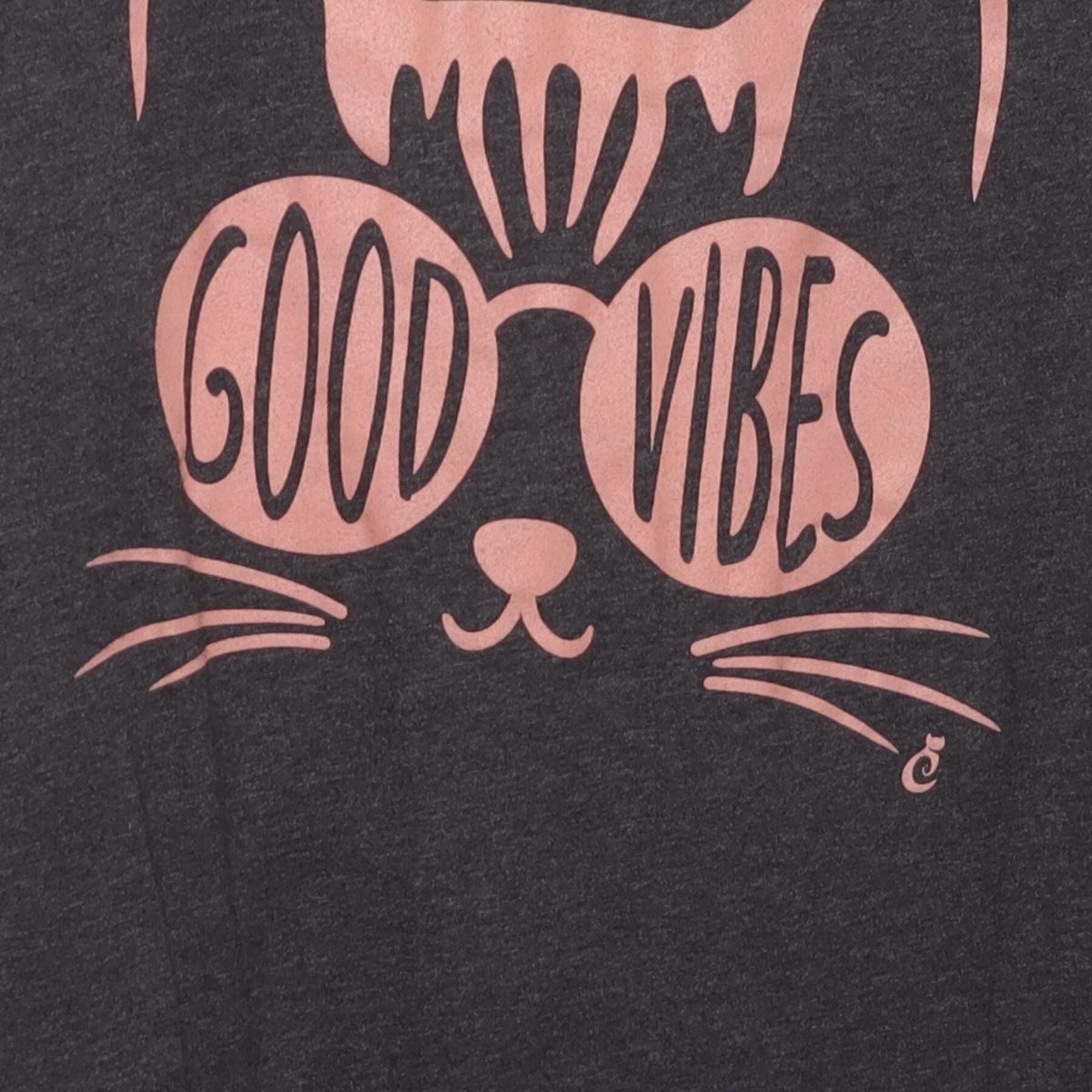 Good Vibes Cat with Sunglasses Graphic T-Shirt Charcoal Gray