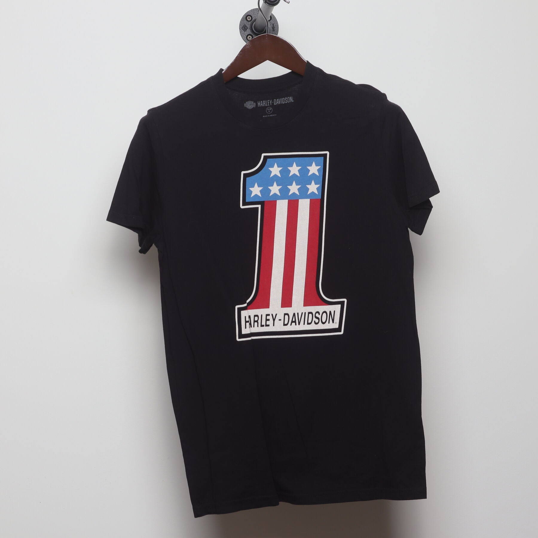 Front view of Vintage Y2K Harley-Davidson "#1 USA Flag" T-Shirt - S