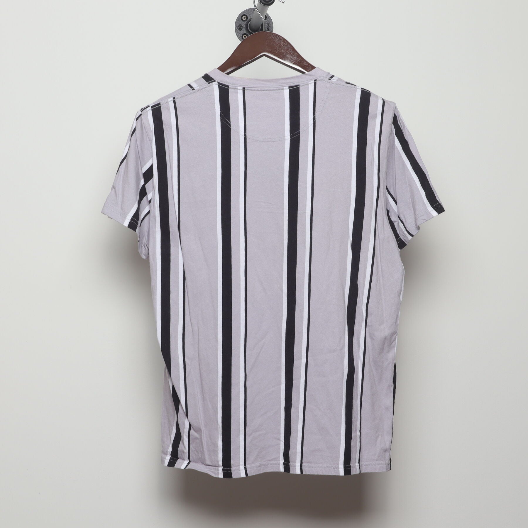Back view of Vintage Y2K Hollister "Embroidered Script Logo Striped" T-Shirt - M