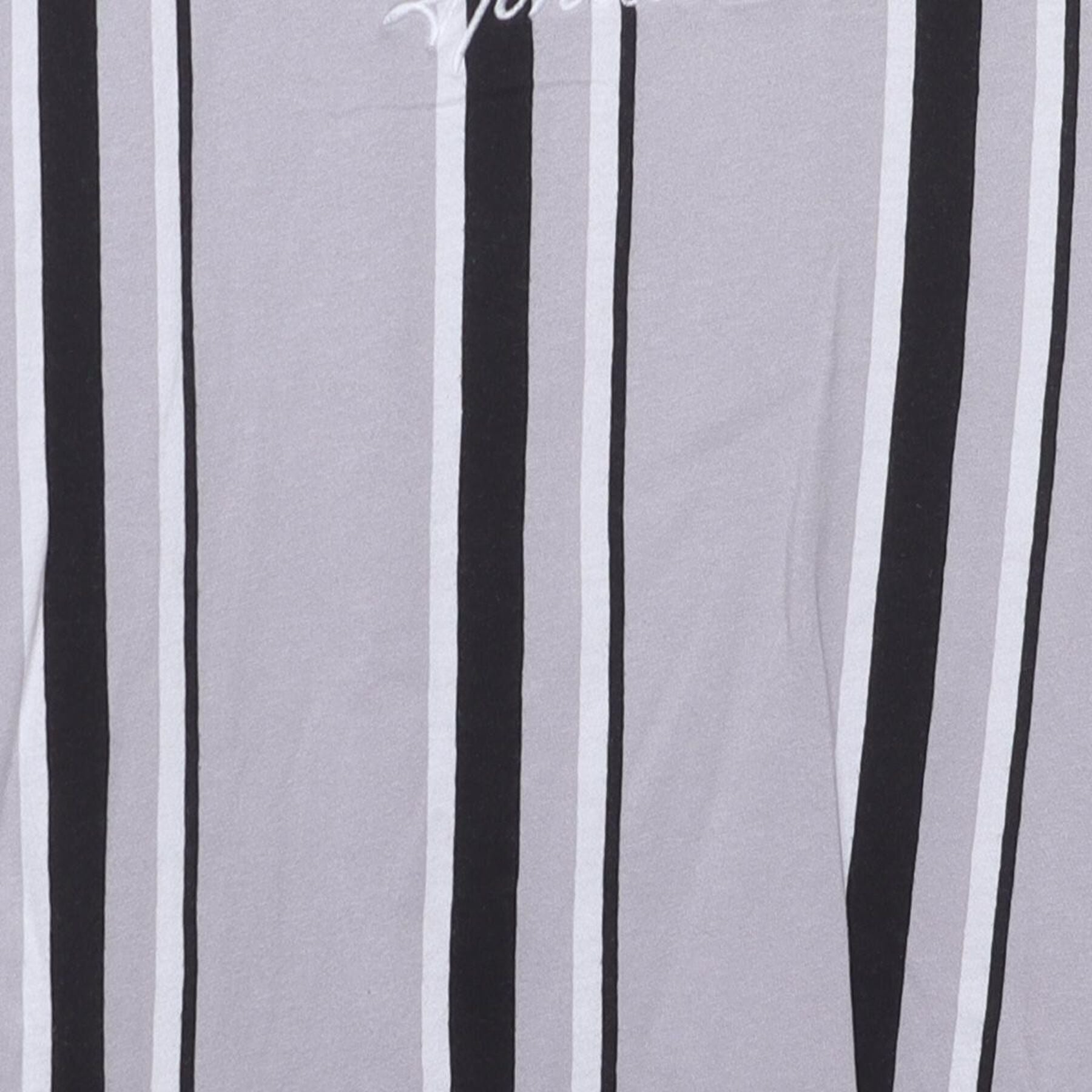 Close-up of the main graphic on the Vintage Y2K Hollister "Embroidered Script Logo Striped" T-Shirt - M
